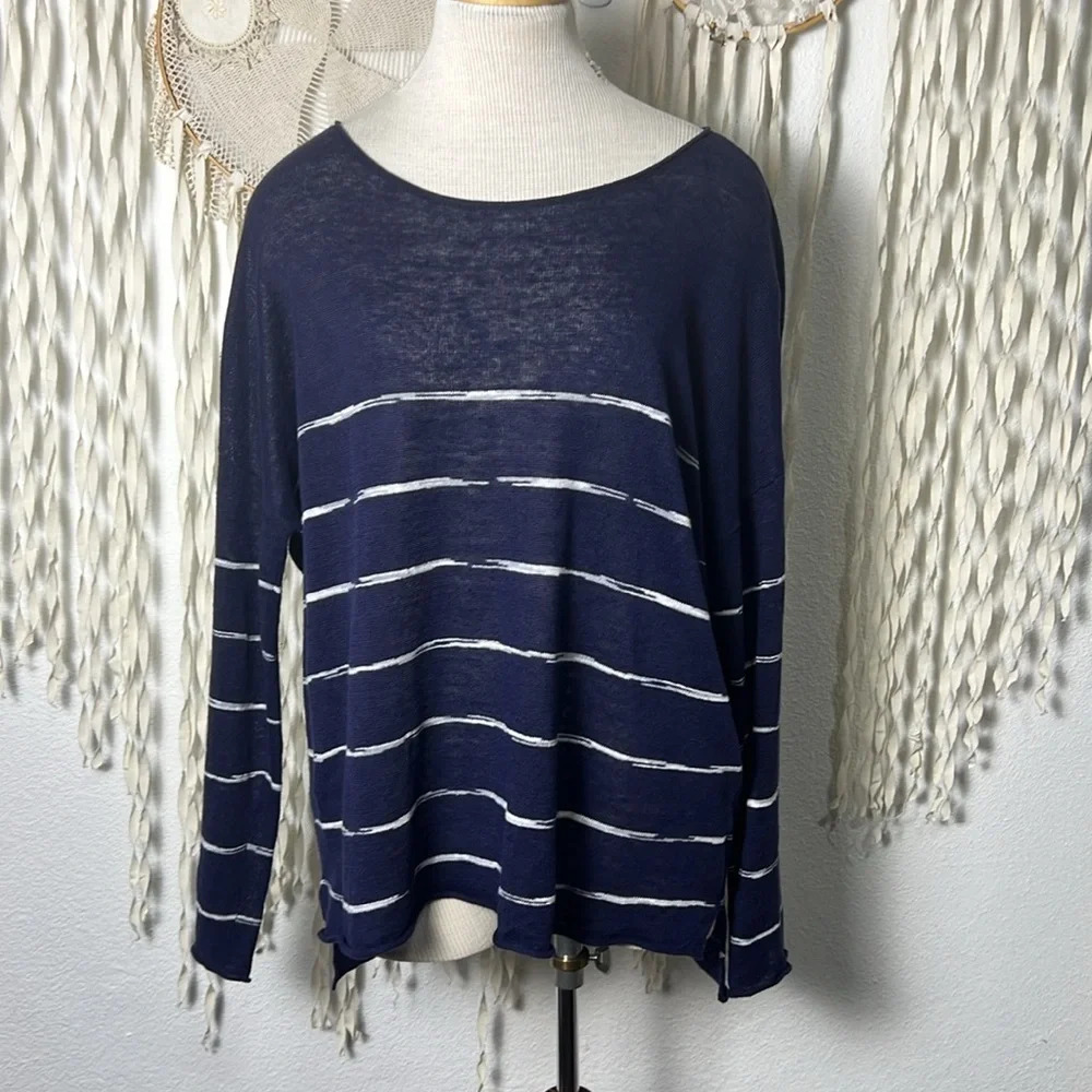 Eileen Fisher Navy and White Striped Sweater